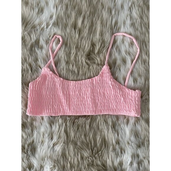 Sweet Ribbed Cropped Long Line Bikini Top In Cotton Candy Pink. Medium NWOT - Picture 1 of 2
